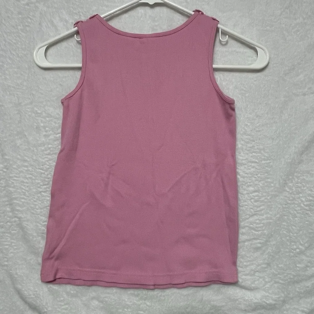 Gymboree Girls Pink Ribbed Tank Top Size 8 Shoulder Bows Embroidered Flamingo